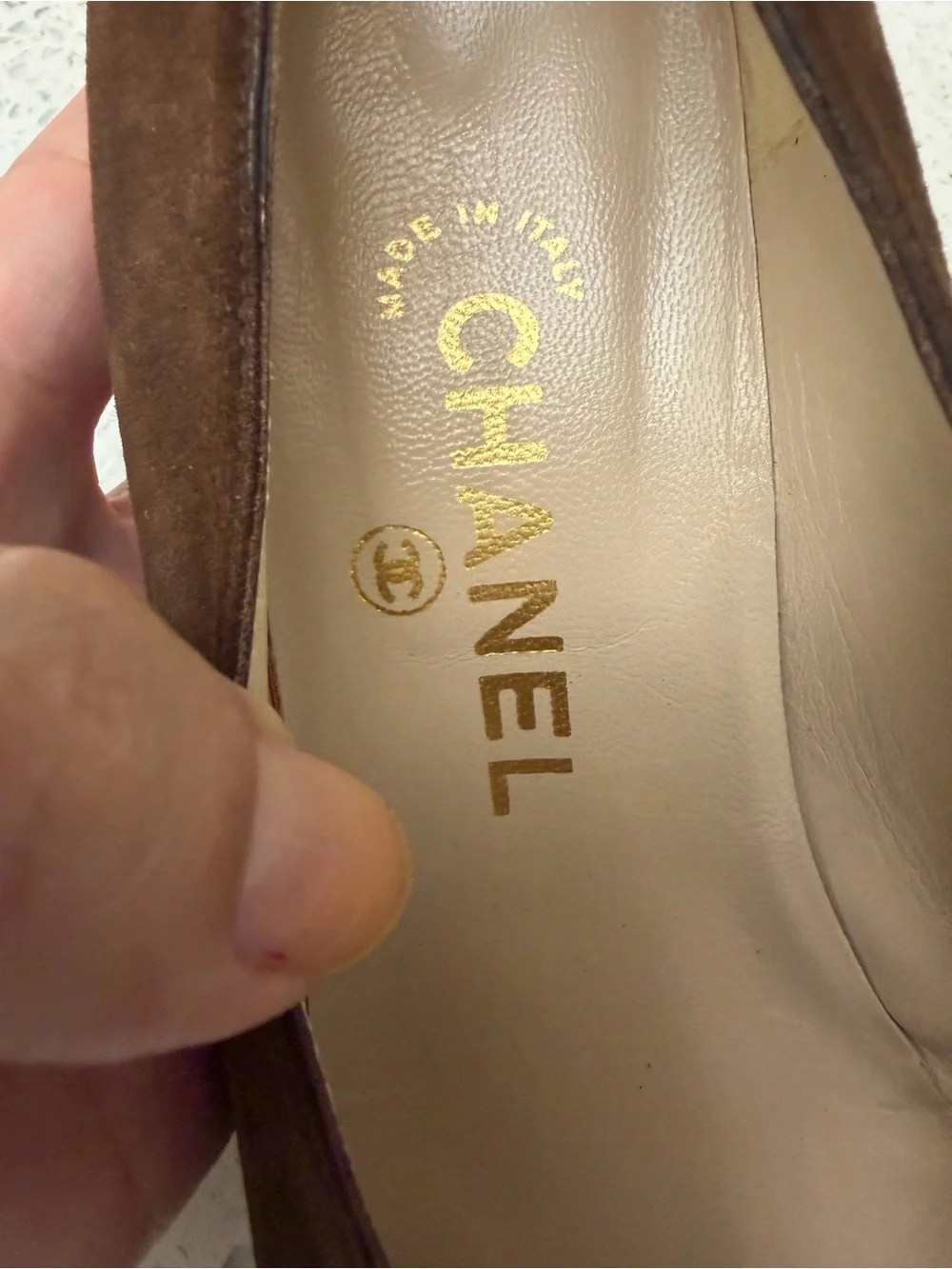 Vintage Chanel Brown Suede CC Cap-Toe Pumps